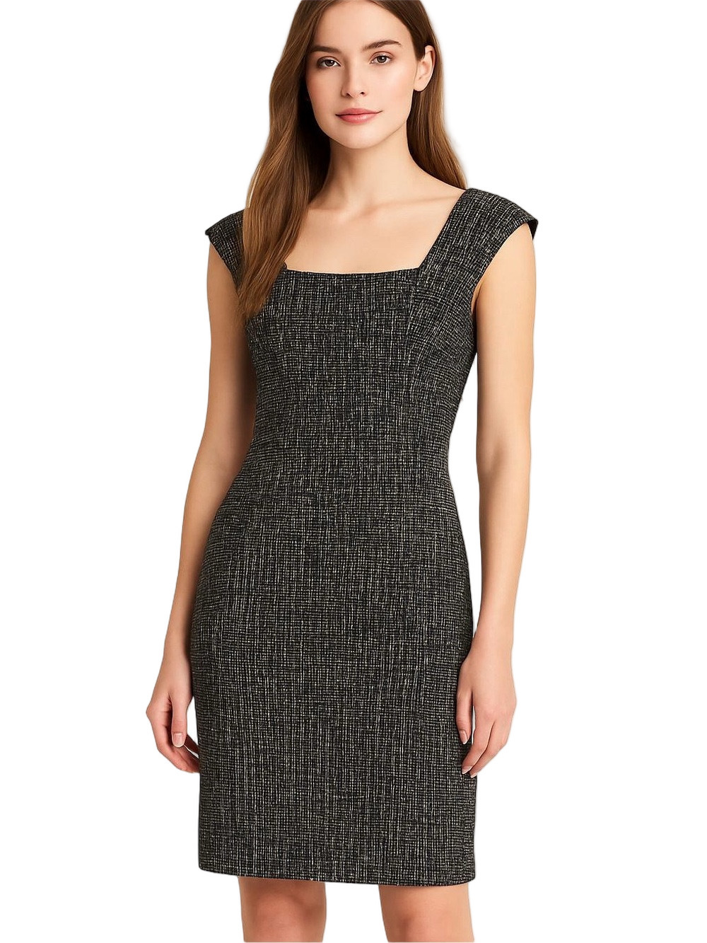 Calvin Klein Black & White Patterned Cap-Sleeve Sheath Dress SZ 8